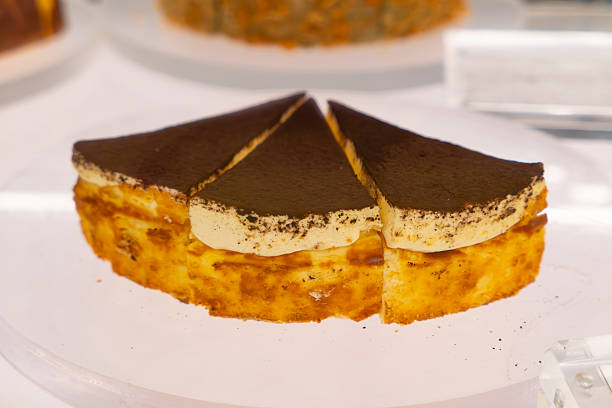 three pieces of Tiramisu cake horizontal composition