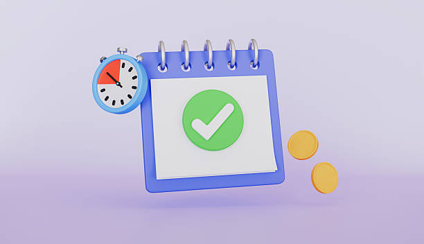istock Calendar check mark and stopwatch or alarm clock 3d icon 2231984409