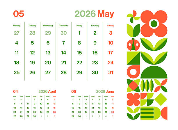 istock May 2026 Calendar - Abstract Geometric Bauhaus Shape Style Color Calendar for 2026 Year - European Grid - Week Starts on Monday - Vector Color Art Design 2231987306
