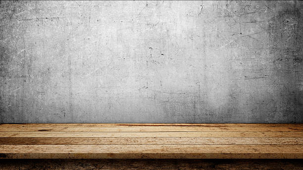 istock Rustic wooden table or shelf for product display with a gray wall background. Product presentation, mockup, copy space, and template 2231990571