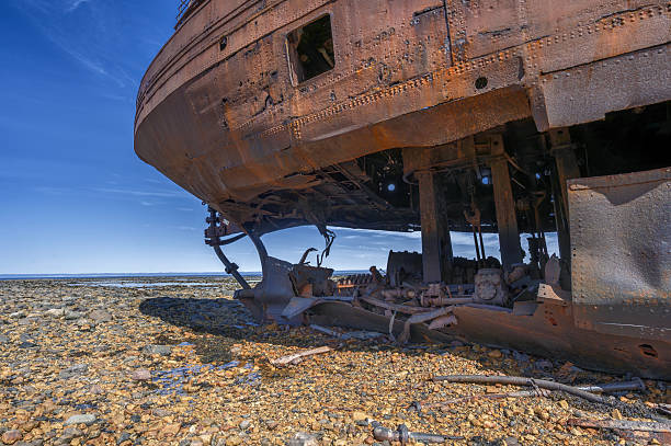 View of a moored boat at Hoylake, Wirral, UK