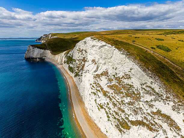 Bat's Head. Man O'War Beach and Durdle Door on Jurassic Coast, Dorset, England. Scenic bay surrounded by Jurassic Coast rocks. beautiful landscape and seascape view. Dorset coastline looking towards Portland.