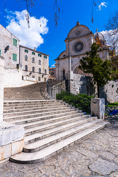 Stairs to the Saint James' Cathedral (Katedrala sv. Jakova) in the old town of Sibenik