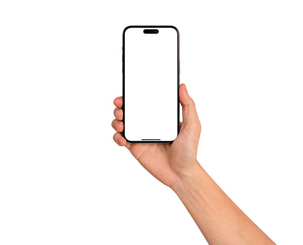 istock Hand showing modern smartphone with customizable blank screen. Isolated on white background. Concept for technology, business, finance and advertising. 2232001580