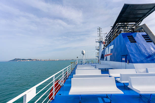 Durres, Albania, 22 March 2025 - Upper deck view on a Ferry from Italy to Albania