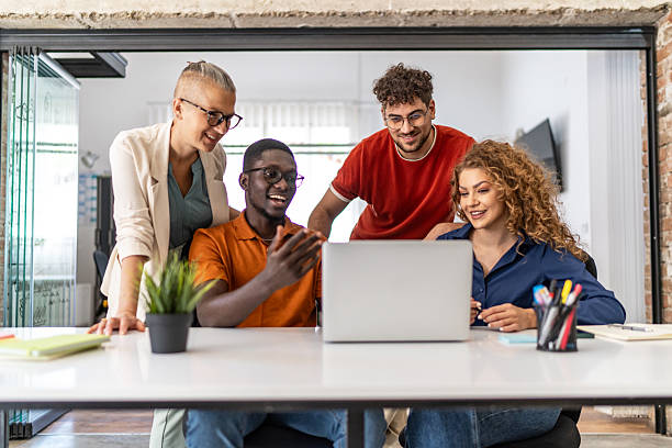 istock Business team having a video conference on laptop in modern office 2232013763