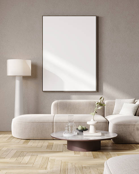istock Mock up frame in white home interior background, bright room with minimal decor, 3d render 2232014256