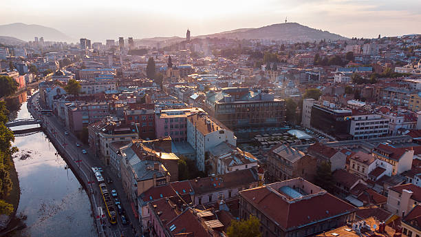 istock Sarajevo city high aerial drone view 2232018073