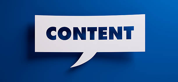 istock White speech bubble with the word content in front of a blue colored wall - 3D illustration 2232019267