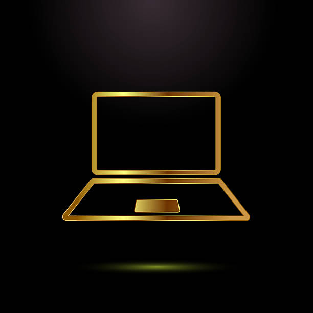 istock Golden outline of a laptop computer on a black background 2232019748