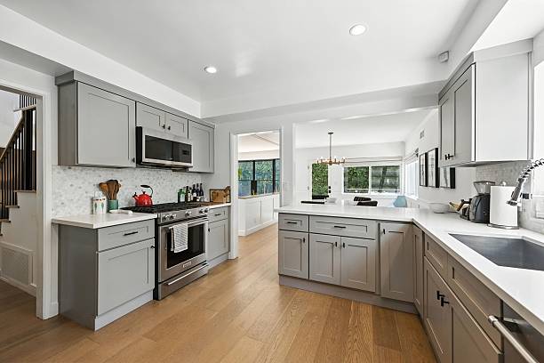 istock Interior design of a modern kitchen in gray hues 2232021619