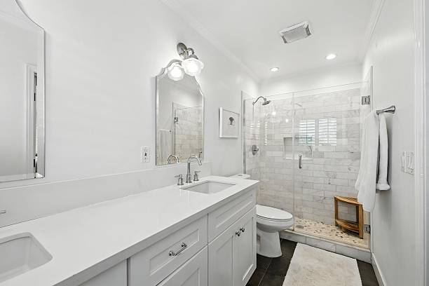 istock Interior design of a modern bathroom in white hues 2232021644