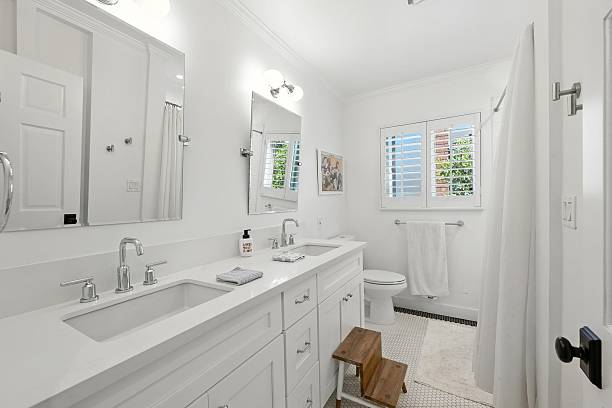 istock Interior design of a modern bathroom in white hues 2232021654