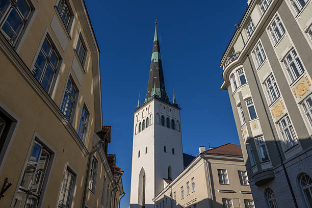 St. Olaf Church (Estonian: Oleviste kirik) tower in city of Tallinn, Estonia. Baptist church dating back to the 12th century, located in the Old Town.