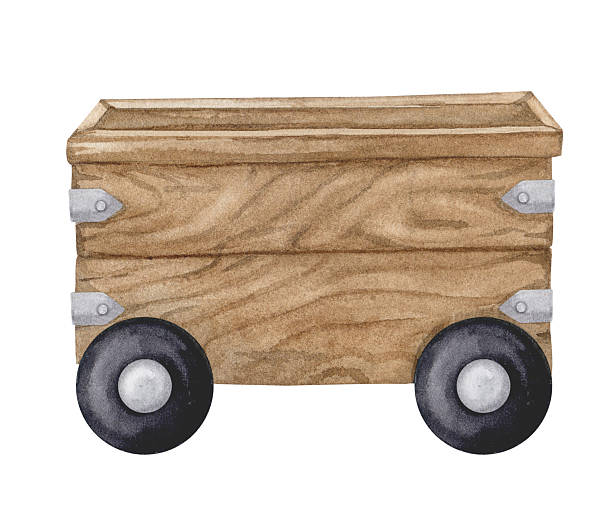 istock Wooden box on wheels for storage and decoration. Design element for interior in Scandinavian style, boho, retro. Hand drawn watercolor illustration. 2232035041