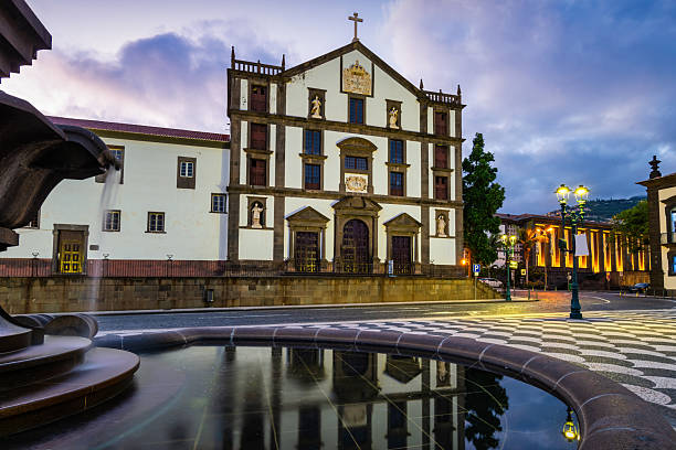 The main square (Praca do Municipio) in Downtown Funchal Madeira at twilight.