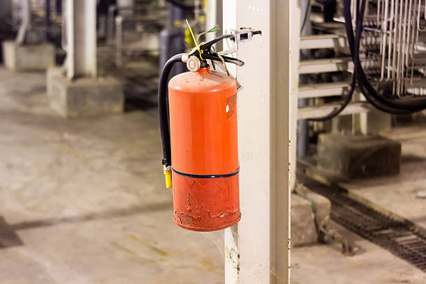 Close-up of a fire hose installed on fire truck
