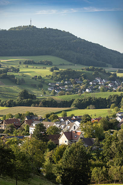 Beautiful village view with solar panels and green buildings.Sölden - Germany.
