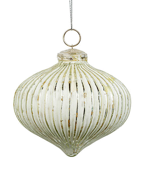 Elegant stylish vintage glass Christmas ornament hanging for Christmas tree decoration isolated on white background.