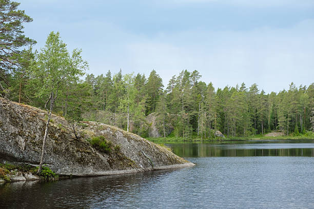 Lake, forest and rocky shoreline, Tiveden National Park, Västra Götaland