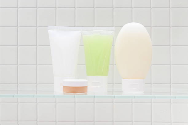 Skin care cosmetic containers in bath mockup, body cosmetic, hygiene concept