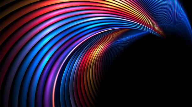 istock Neon curves abstract background. Fractal render. Colorful glowing stripes with copy space. 2232095254