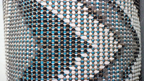 istock Close Up of Woven Textile with Blue and Gray Threads 2232112514