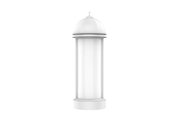 round matte street advertising pillar with matte label in a half side view. 3d illustration