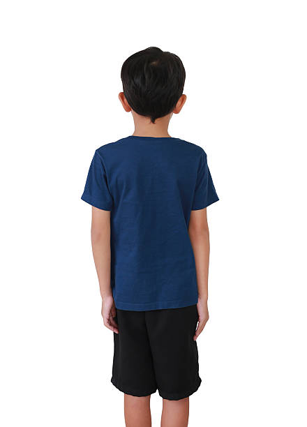 istock Back view of Asian boy age 7-8 years old standing isolated on white background. 2232117946