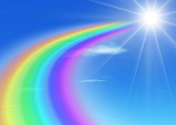 istock 3d illustration of blue sky, abstract rainbow and sun 2232118040