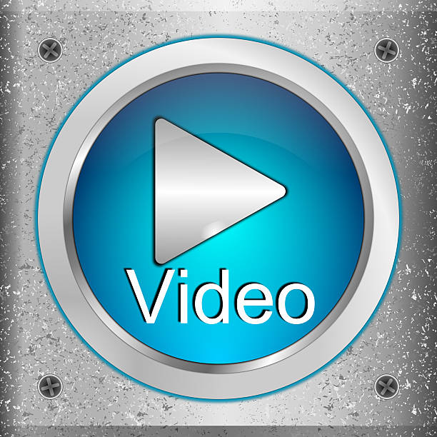 play video button blue on a metal plate - 3D illustration
