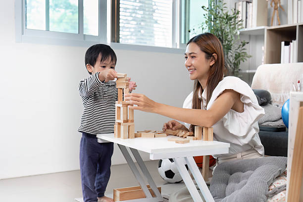 Building blocks: mother and child creating together