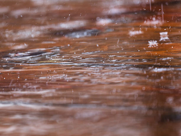 natural wooden table with raindrops