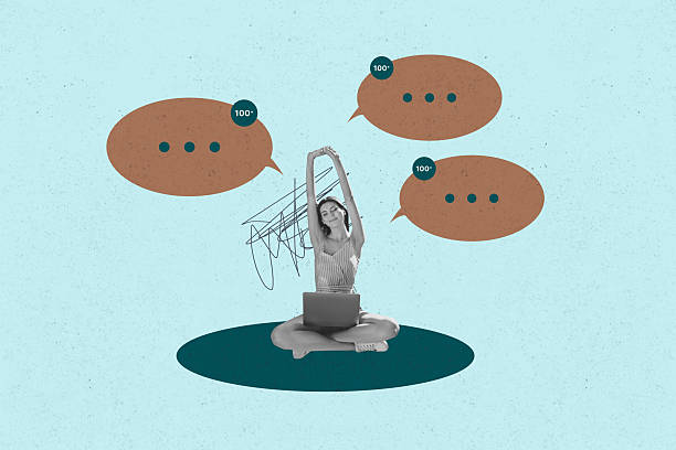 istock Collage with person surrounded by message bubbles symbolizing chatting communication online interaction business 2232129981