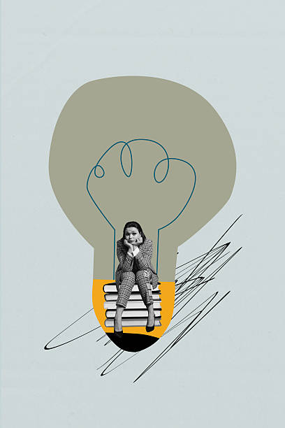 istock 3d sketch image vertical collage of happy girl guy student sit book stack education knowledge hold laptop elearn light bulb idea 2232130300