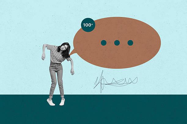 Collage with person surrounded by message bubbles symbolizing chatting communication online interaction business
