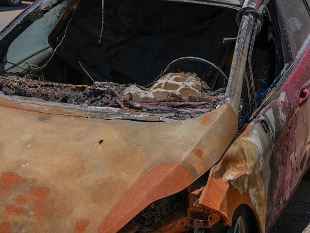 abandoned car in car graveyard