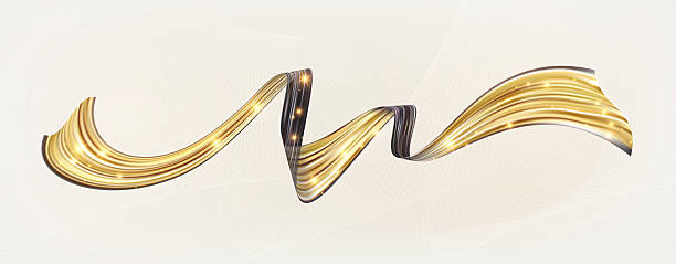 istock Realistic abstract gold ribbon. Yellow metallic swirl line. Luxury golden flow 2232140031