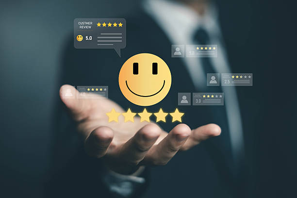istock Customer review and satisfaction concept. smiley face and five-star rating, symbolizing positive feedback, user experience, reputation, and service quality. Feedback five star rating of the customer 2232142012