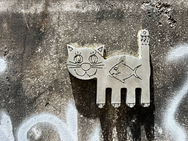Cats painted on the wall of a building.