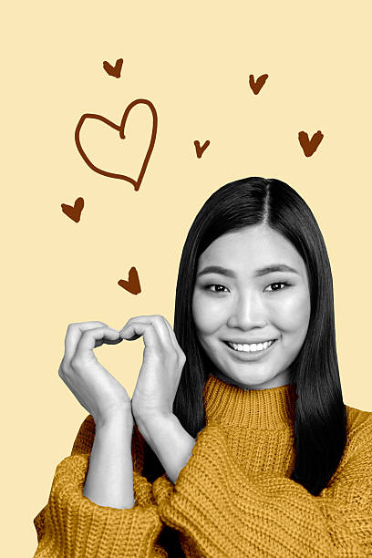 istock Template sketch image composite artwork collage of portrait young lady hand gesture shape heart love app click network subscribe heart 2232142345