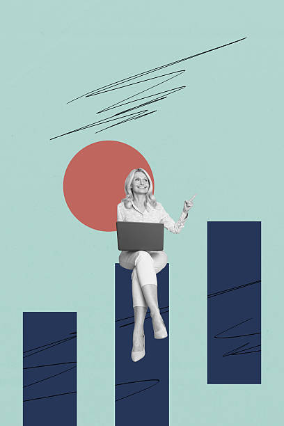 istock Banner abstract collage of person use gadget point graphs column on blue background 2232144361