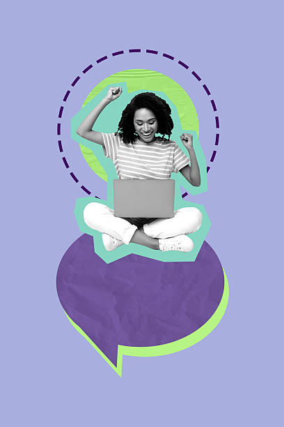 istock 3d sketch image vertical collage of happy girl sit bubble communication type laptop chat communication speech dialogue phrase 2232145770