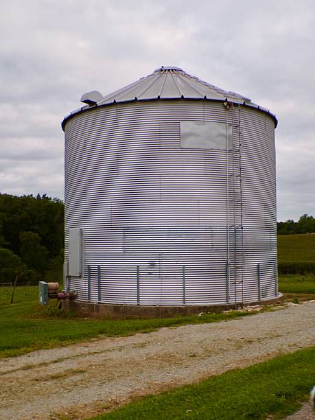 istock Silo along dirt road with cloudy sky. 2232153478