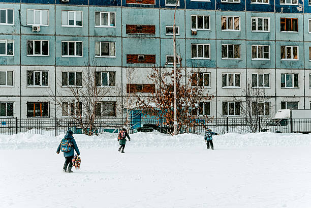 Letna Park in winter, large public park on the Letna hill above Vltava river in Prague, Czech republic