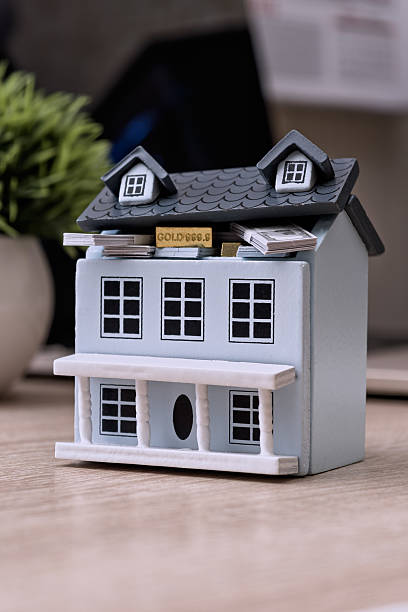 istock Mini house with cash and gold inside roof 2232154250
