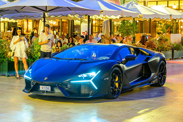 Lamborghini Revuelto high-performance supercar on the Casino square in Monaco. The Revuelto is Lamborghini's first plug-in hybrid HPEV (High Performance Electrified Vehicle), is fitted with a 6.5-liter V12 engine and three electric motors producing a combined output of 1,015bhp.
