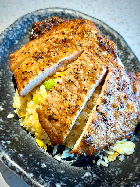 Singapore food - Pork chop and egg fried rice