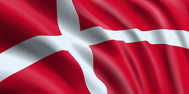 istock National flag denmark flutters. Wavy state of denmark flag 3d. Closeup 2232160449