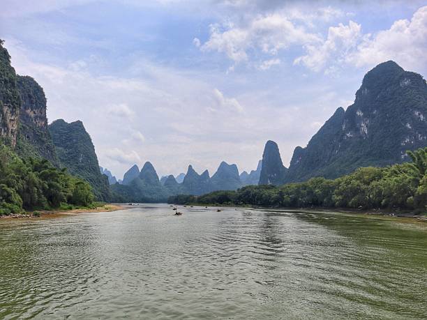 Serene Li River Meanders Through Lush Karst Landscape, Guilin, Guangxi, China